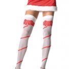Lycra Sheer Thigh High Nylon Stocking with Woven Bow and Candy Cane Stripes Leg Avenue Style# 1505-W