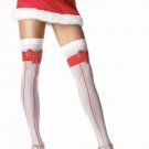 Lycra Sheer Thigh High Nylon Stocking with Woven Bow and Vertical Stripes Leg Avenue Style# 1504-RED
