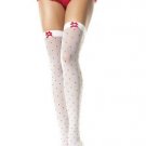 Mesh Thigh High Nylon Stocking with Woven Red Dots and Mini Bows Leg Avenue Style# 6291-RED-OS