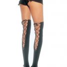 Opaque Cotton Thigh High Nylon Stocking with Lace Up Back Leg Avenue Style# 8250LU12-WHT-OS