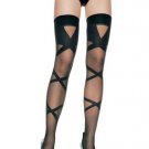 Opaque Criss-Cross Pattern Thigh High Nylon Stocking Leg Avenue Style# 6287-BLK-OS