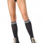 Opaque Knee High Stocking Socks with Contrast Color Stripe Top Leg Avenue Style# 5205-BLKWHT-OS