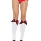 Opaque Knee High Stocking Socks with Plaid Bow Leg Avenue Style# 5560-WHITE-OS