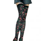 Opaque Thigh High Nylon Stocking with Cherry Prints Leg Avenue Style# 6282-BLKRED-OS