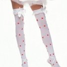 Opaque Thigh High Nylon Stocking with Heart Print and Ruffle Top with Satin Bow Leg Avenue Style# 62