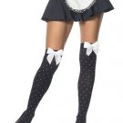 Opaque Thigh High Nylon Stocking with Polka Dots and Satin Bow Top Leg Avenue Style# 6279-BLACKWHITE