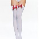 Opaque Thigh High Nylon Stocking with Ruffle Trim, Satin Bow, Marabou Puff, and Jingle Bells Leg Ave
