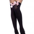 Opaque Thigh High Nylon Stocking with Satin Bow Leg Avenue Style# 6255-WHTRED-OS