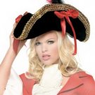 Pirate Hat with Thick Gold Trim Bow Top and Feather Leg Avenue Style# 2099-BLKRED-OS