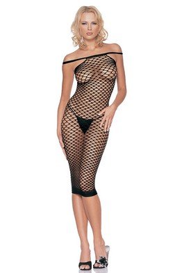 Seamless Lycra Fish Scale Net Mini Dress Sexy Lingerie Intimate Apparel with Off the Shoulder Leg Av