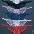 Sheer Crotchless Panty Sexy Lingerie Intimate Apparel with Butterfly Applique Pearl and Sequined Det