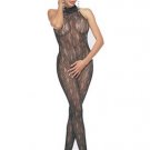 Sheer Sexy Crotchless Bodystocking with Back seam and Contrast Leg Avenue Style# 1765-NUDEBLK-OS