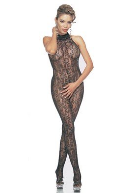 Sheer Sexy Crotchless Bodystocking with Back seam and Contrast Leg Avenue Style# 1765-NUDEBLK-OS