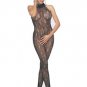 Sheer Sexy Crotchless Bodystocking with Back seam and Contrast Leg Avenue Style# 1765-NUDEBLK-OS