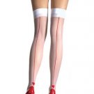 Sheer Thigh High Nylon Stocking with Contrast Back Seam and Woven Heart Leg Avenue Style# 1019-WHTRE