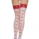 Sheer Thigh High Nylon Stocking with Contrast Lace Top and Satin Bow Back Seam Leg Avenue Style# 102