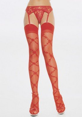 Sheer Thigh High Nylon Stocking with Floral Diamond Pattern Leg Avenue Style# 9700-WHT-OS