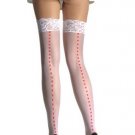 Sheer Thigh High Nylon Stocking with Lace Top and Contrast Heart Print Back Seam Leg Avenue Style# 1