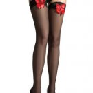 Sheer Thigh High Nylon Stocking with Lace Top, Satin Bow and Sequin Heart Applique Leg Avenue Style#