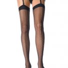 Sheer Thigh High Nylon Stocking with Woven Dotted Pin Stripes Leg Avenue Style# 1604-BLKPNK-OS