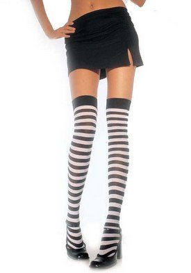 Stripe Thigh High Nylon Stocking with Belt Buckle Accent Leg Avenue Style# 6005-TURQPNK-OS