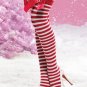 Stripe Thigh High Nylon Stocking with Bow and Rudolf Accent Leg Avenue Style# 1510-RedWhite-OS