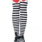 Stripe Thigh High Nylon Stocking with Heart Print Top Leg Avenue Style# 6008-BLKWHT-OS