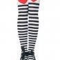 Stripe Thigh High Nylon Stocking with Heart Print Top Leg Avenue Style# 6008-BLKWHT-OS