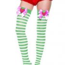 Stripe Thigh High Nylon Stocking with Satin Bow and Plush Strawberry Accent Leg Avenue Style# 6252-G