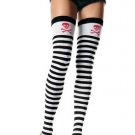 Stripe Thigh High Nylon Stocking with Skull Print Top Leg Avenue Style# 6007-BLACKWHITE-OS