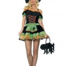 2PC Black Widow Witch Sexy Halloween Party Costume Leg Avenue Style# 83273-BLKORGNGRN-XS