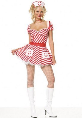 2PC Candy Stripper Nurse Sexy Halloween Party Costume Leg Avenue Style# 83046-REDWHT-L