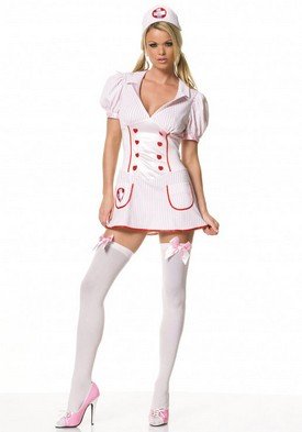 2PC Candy Stripper Nurse Sexy Halloween Party Costume Leg Avenue Style# 83076-PNKWHT-SM