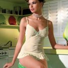 2PC Mesh Chemise Sexy Lingerie Intimate Apparel with Scalloped Lace Trim Ruffle Hem and G-String Leg