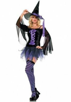 2PC Midnight Witch Sexy Halloween Party Costume Leg Avenue Style# 83247-BLKPUR-ML