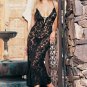 2PC Spanish Lace Long Dress Gown Sexy Lingerie Intimate Apparel with Lace Up Neck Line and G-String