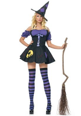 3PC Magic Spell Witch Sexy Halloween Party Costume Leg Avenue Style# 83320-BLKPUR-XL