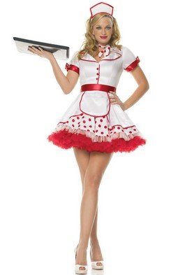 3PC Mel's Diner Waitress Sexy Halloween Party Costume Leg Avenue Style# 83334-REDWHT-L