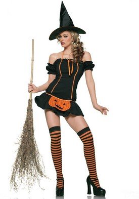 3PC Pumpkin Witch Sexy Halloween Party Costume Leg Avenue Style# 83140-BLKORG-XS