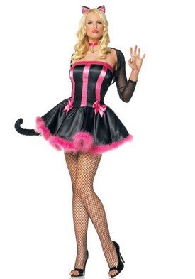 4PC Kitty Cat Sexy Halloween Party Costume Leg Avenue Style# 83360-BLKNPNK-XS