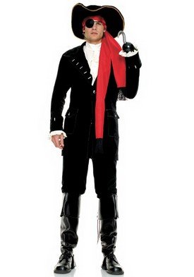 7PC Captain Hook Pirate Sexy Halloween Party Costume Leg Avenue Style# 83265-WHTREDBLK-XL