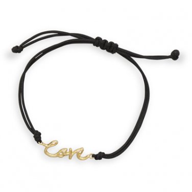 Adjustable Black Cord Bracelet with 14 Karat Gold Plated 