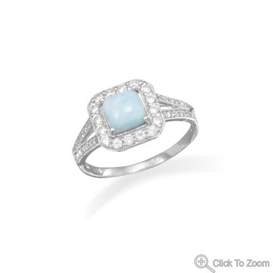 Square Larimar and CZ Ring