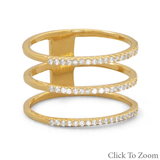 18 Karat Gold Plated Triple Row CZ Ring