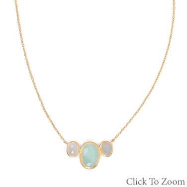 14 Karat Gold Plated Oval Chalcedony Necklace