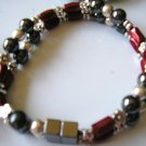 red, back & silver double strand magnetic hematite bracelet