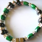 green, silver & black double strand magnetic hematite bracelet