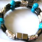 double strand magnetic hematite bracelet black, silver & turquoise