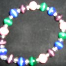 stretchy pink, green, blue & purple cats eye beaded bracelet