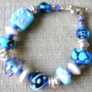 bracelet made with Lampwork beads in blues